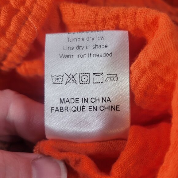 Women Orange Button-Up Shirt 100% Cotton Long Sleeve Collared Size M - Picture 5 of 9